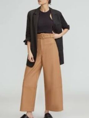EVERLANE The Structured Cotton Belted Pants, Tan, Sz 16, NWT